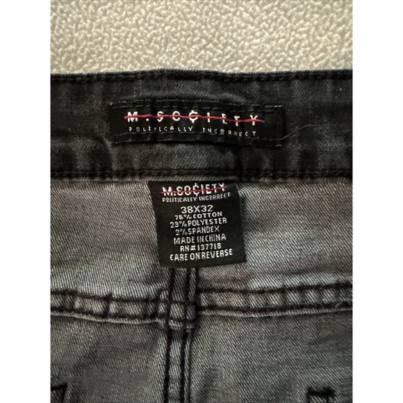 M Society Distressed Ribbed Ripped Paint Skinny Jeans Men's Size 38x32 Black - Picture 10 of 16